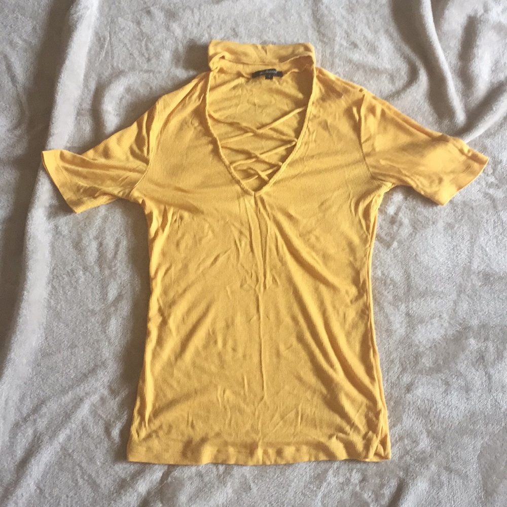 Yellow Cross/ Turtleneck Top